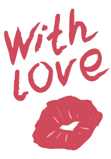 istock With love hand written lettering and lipstick kiss. Cute romantic Valentines day vertical doodle cartoon hipster style vector illustration isolated on white. For greeting cards or invitation 1363776849