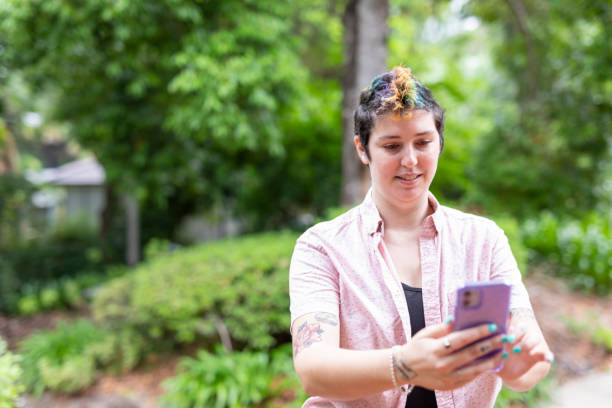 Happy woman making a video call on a mobile phone