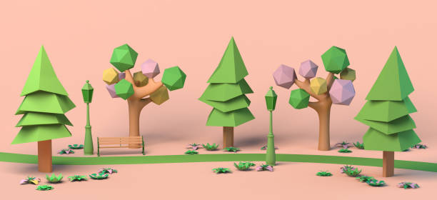 istock Park on a spring day with flowers blooming. Copy space. 3D illustration. 1363777670