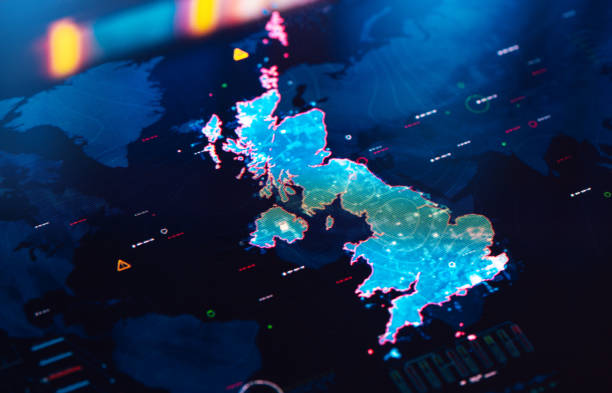istock Map of UK on digital display 1363778489