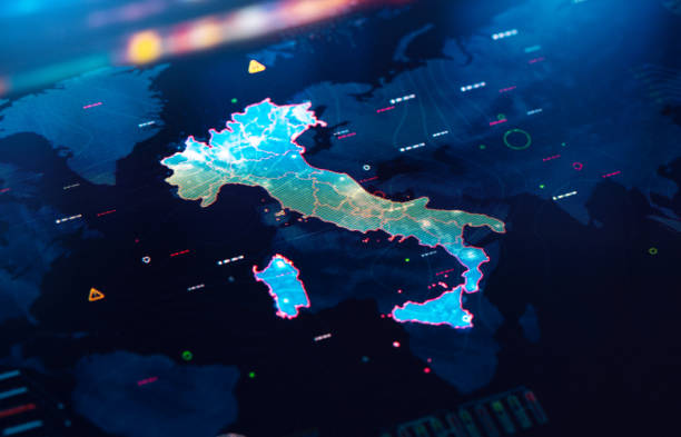 istock Map of Italy on digital display 1363779125