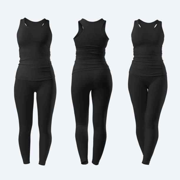 istock Mockup black compression underwear, tank top, leggings, no body, 3D rendering, isolated on white background. 1363779943