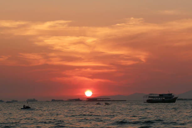 istock beautiful red sunset at sea 1363783496