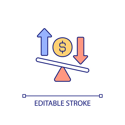 Variable costs RGB color icon. Business budgeting. Financial planning. Revenue and expenditures. Isolated vector illustration. Simple filled line drawing. Editable stroke. Arial font used