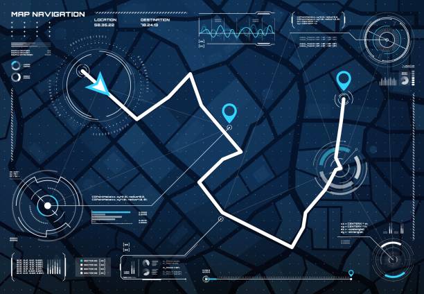 illustrations, cliparts, dessins animés et icônes de interface d’écran de carte de la ville de navigation hud, boussole - compass travel symbol planning