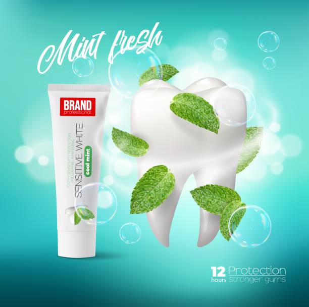 zielone liście mięty wirują i pasta do zębów pielęgnacja zębów - mint leaf peppermint green stock illustrations