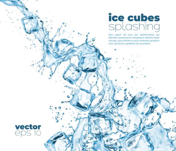 푸른 물파도 폭포와 얼음 조각 - ice stock illustrations