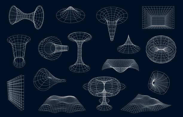 ilustrações, clipart, desenhos animados e ícones de formas geométricas de wireframe, grade de superfície ou esfera - sphere symbol three dimensional shape abstract
