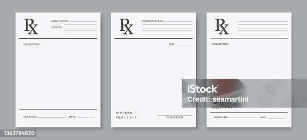 istock Rx form, pharmacy and hospital vector paper blank 1363784820