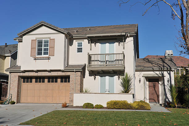 Single family house two storys with driveway stock photo