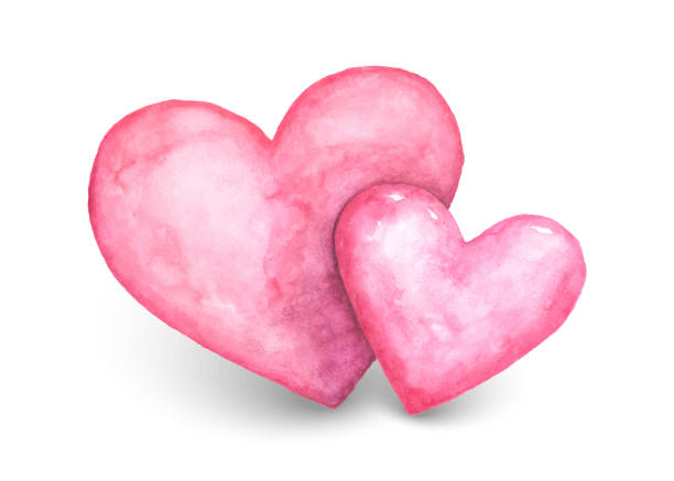 urocza różowa para serc akwarela izolowana na białym tle - heart shape paper textured pastel colored stock illustrations