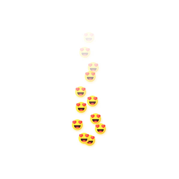 istock Flying enamored faces isolated on white background. A stream of smiles that gradually disappears. The concept of social networks and live broadcasts. 1363793001