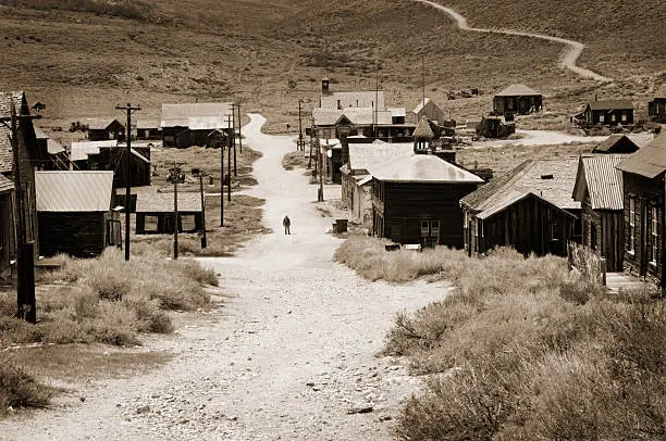 The main street through the abandoned mining town, Bodie, California.