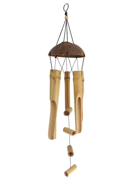 istock Bamboo wind chime isolated. Mobile chime wind pendant handmade on white background. Oriental style wood wind chime. Home and garden decoration. Relaxing music concept. 1363796577