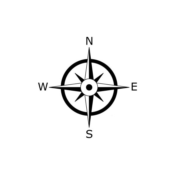 ilustrações, clipart, desenhos animados e ícones de ícone vetorial da bússola em estilo plano no fundo branco. símbolo, ilustração de logotipo. - vector design compass direction