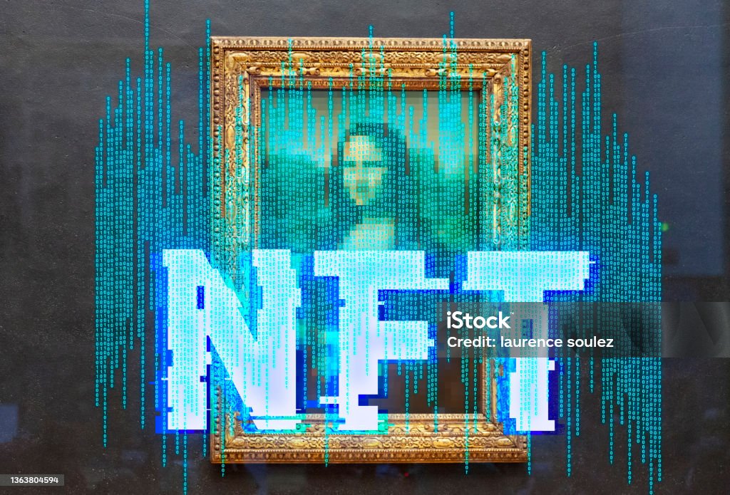 nft nft: non-fungible token, digital art protected by the blockchain Non-Fungible Token Stock Photo