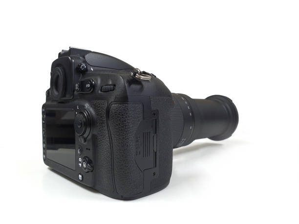 istock Digital camera with tele lens, professional isolated on white 1363810191