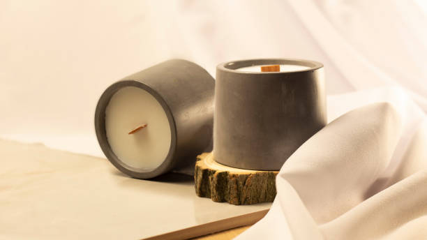 soy candle in concrete with space for ad text and design