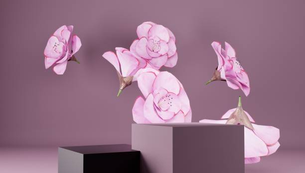 istock 3D rendering flower background with geometric shape podium for product display, minimal concept, Premium illustration pastel floral elements, beauty, cosmetic. 1363814463