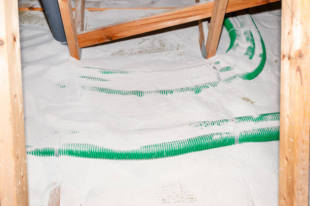 istock Pipe insulation with expanded perlite in domestic ventilation with energy recovery, a visible system of green pipes spread over the roof trusses. 1363820128