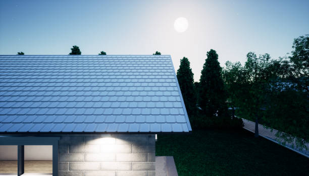 istock 3d rendering of eco house at night. 1363822867