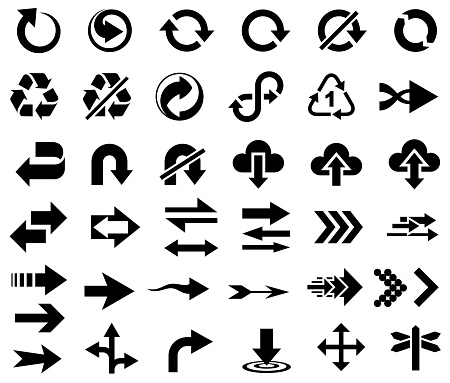 Single color isolated icons of arrow symbols