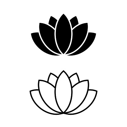 Lotus vector icon on white background. Yoga symbol. Simple icon. Floral background.