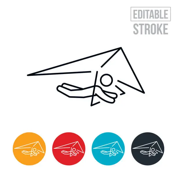 Vector illustration of Paraglider Paragliding Through Air Thin Line Icon - Editable Stroke