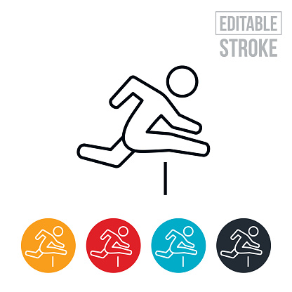 An icon of a hurdler jumping hurdles. The icon includes editable strokes or outlines using the EPS vector file.
