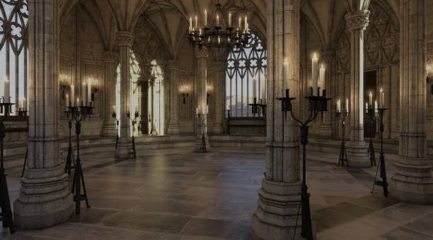 istock Fantasy medieval temple in the castle 3d illustration 1363830833