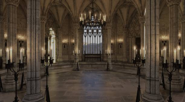istock Fantasy medieval temple in the castle 3d illustration 1363830835