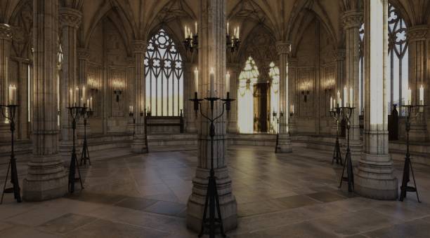 istock Fantasy medieval temple in the castle 3d illustration 1363830836