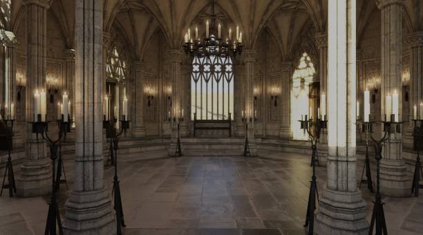 istock Fantasy medieval temple in the castle 3d illustration 1363830843