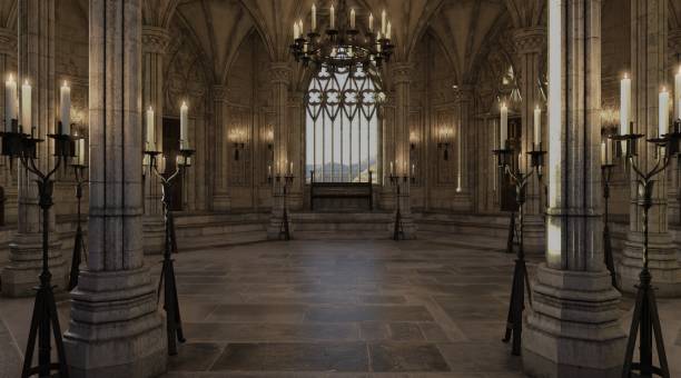istock Fantasy medieval temple in the castle 3d illustration 1363830859