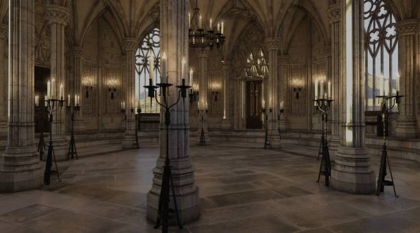 istock Fantasy medieval temple in the castle 3d illustration 1363830864