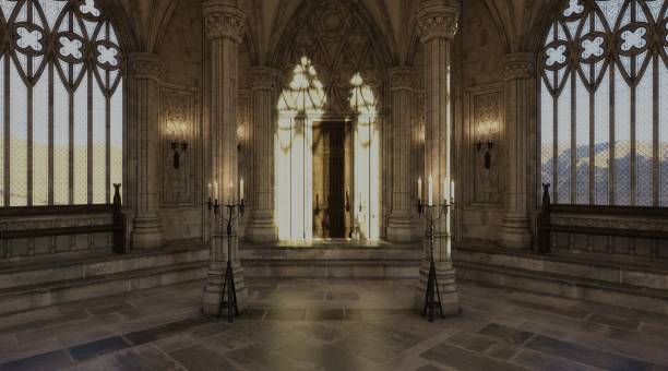 istock Fantasy medieval temple in the castle 3d illustration 1363830899