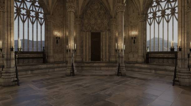 istock Fantasy medieval temple in the castle 3d illustration 1363830900