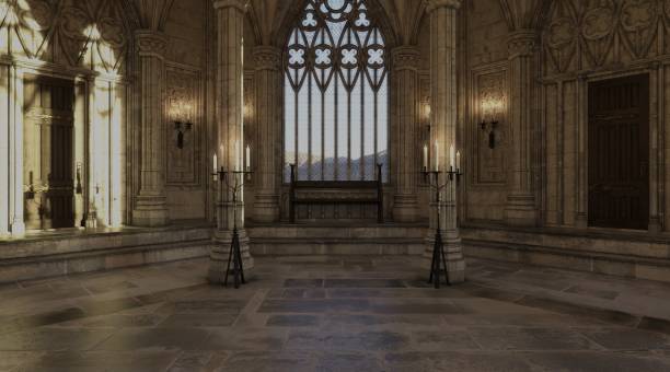 istock Fantasy medieval temple in the castle 3d illustration 1363830903