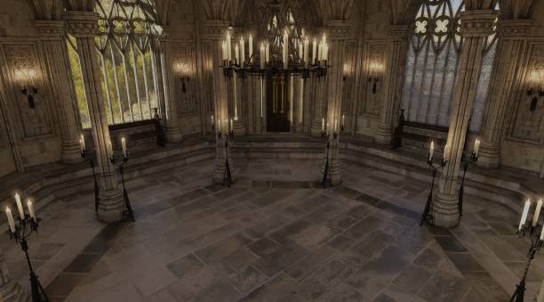 istock Fantasy medieval temple in the castle 3d illustration 1363830934
