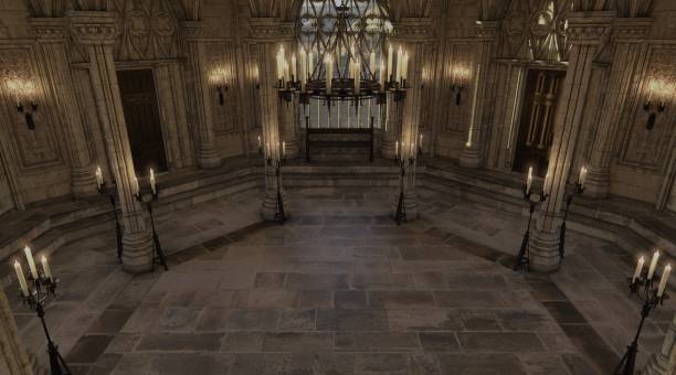 istock Fantasy medieval temple in the castle 3d illustration 1363830980