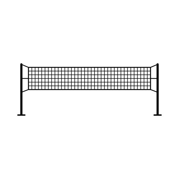 illustrazioni stock, clip art, cartoni animati e icone di tendenza di icona della rete da pallavolo. silhouette lineare del contorno nero. vista frontale. illustrazione grafica piatta semplice vettoriale. oggetto isolato su sfondo bianco. isolare. - volleyball net leisure activity beach