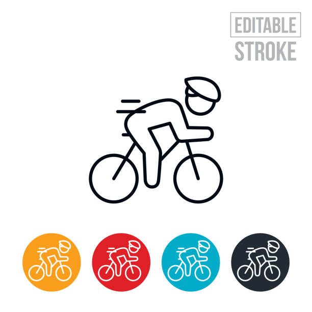 ilustrações de stock, clip art, desenhos animados e ícones de cyclist racing bike thin line icon - editable stroke - road cycling