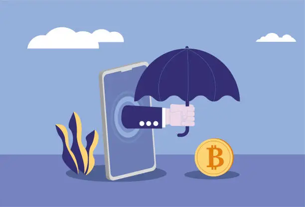 Vector illustration of Bitcoin Network Umbrella