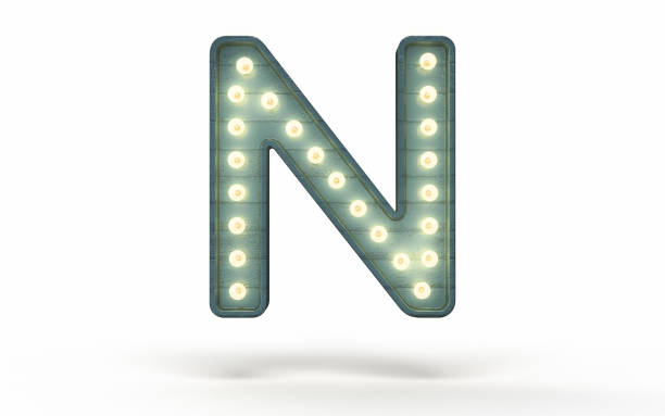 istock Letter N decorated with light bulb covered with green wood 1363840302
