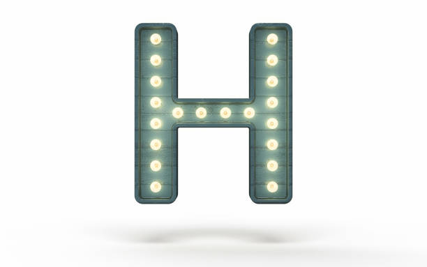 istock Letter H decorated with light bulb covered with green wood 1363840492