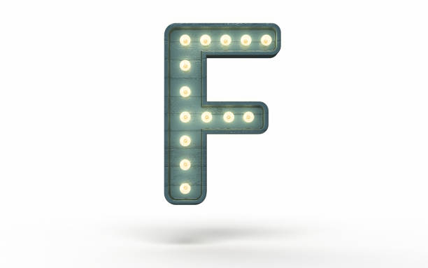 istock Letter F decorated with light bulb covered with green wood 1363840566