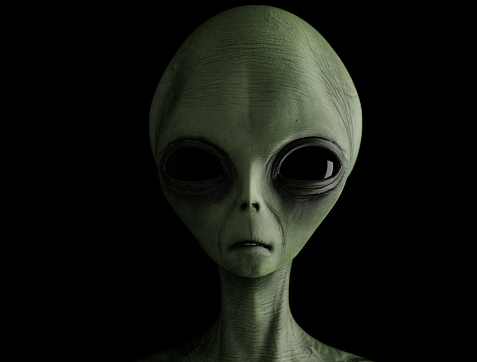 3d rendering of an typical alien face isolated in white background