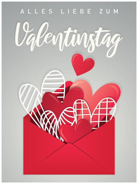 Envelope filled with love Hearts in an envelope. Valentine's day greeting card in German. EPS10 vector illustration, global colors, easy to modify. full term stock illustrations