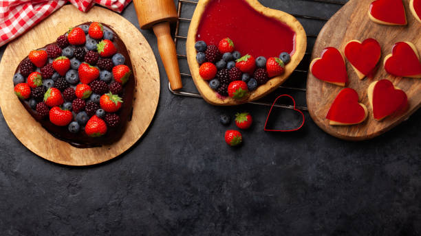istock Heart shaped sweet cake with berries 1363842777