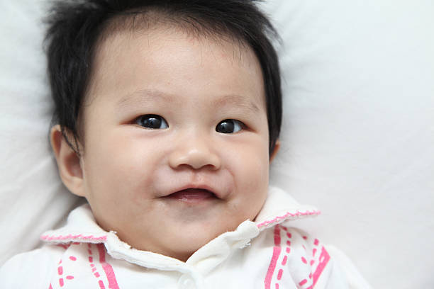 istock Smiling face of  baby about 6 months on white background 136384331